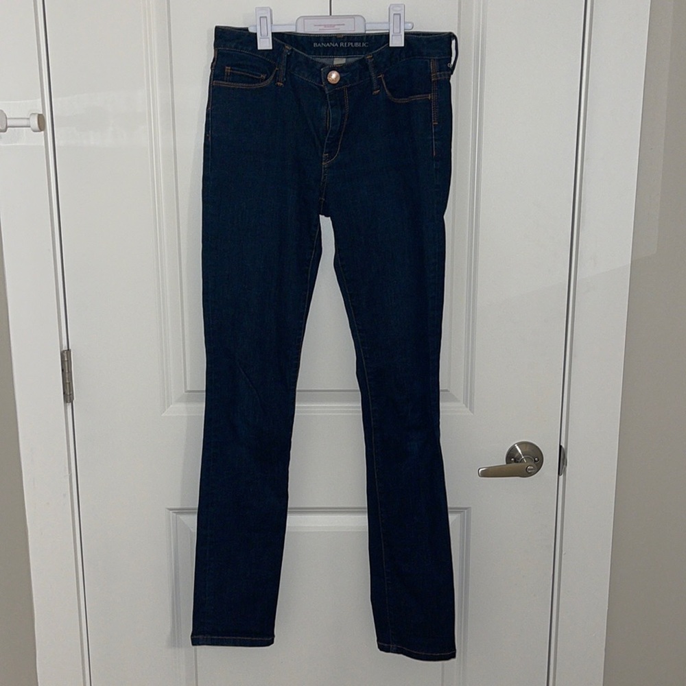 Banana Republic denim skinny jeans with gold stitching